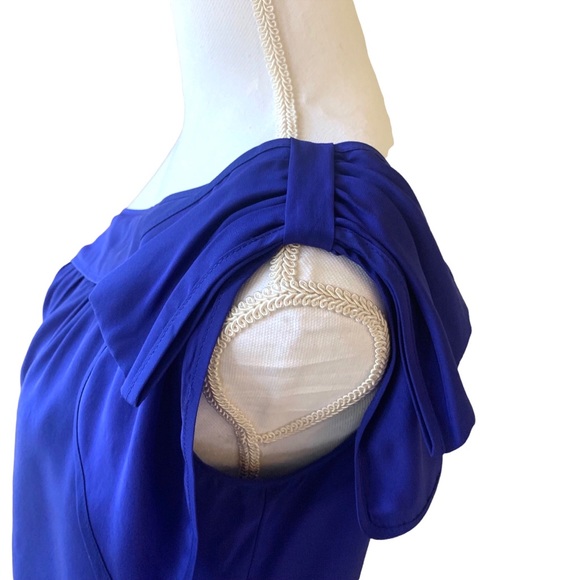 PARKER ROYAL BLUE SILK ONE SHOULDER BLOUSE TOP - Picture 10 of 10